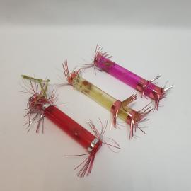 Набор елочных игрушек 3 шт стеклянные трубочки с мишурой под восстановление. Винтаж, СССР.