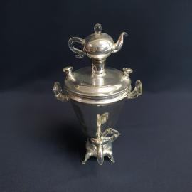 Сувенирный самовар из дутого стекла по техн. елочной игрушки, высота 21 см. Винтаж, СССР.