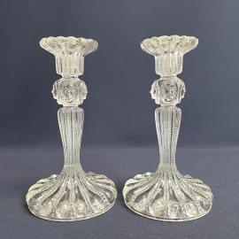 Антикварные парные подсвечники, хрусталь 19 века, есть дефект, 19 см.