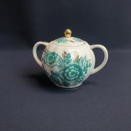 Сахарница ЛФЗ, фарфор деколь позолота 0.45 л, винтаж СССР