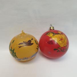 Пара елочных шара 5 см стекло, сход краски под реставрацию. Винтаж, СССР.