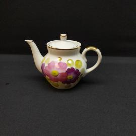 Чайник Кузяевский з-д, фарфор роспись позолота 0.75 л, винтаж СССР