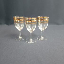 Набор из 3 рюмок, стекло позолота 80 мл, высота 115 мм, винтаж СССР