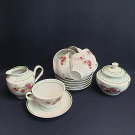 Сервиз на 6 персон 14 предметов, Дулево, фарфор, деколь, перламутр. Винтаж, СССР.