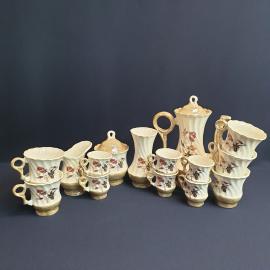 Чайно - кофейный сервиз 15 предметов, фарфор, деколь, перламутр. Винтаж, СССР.