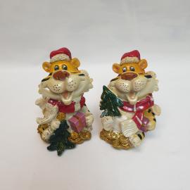 Пара сувениров 6х8 см новогодние тигры, керамика, роспись.