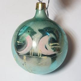 Елочная игрушка шар Пара снегирей, Орловская фабрика Победа,стекло, винтаж СССР
