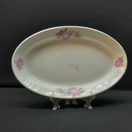 Блюдо овальное довоенное, фаянс деколь  35х 23см,клеймо сведено, винтаж ССС