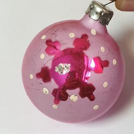Елочная игрушка шар с новогодним узором. Стекло, винтаж СССР