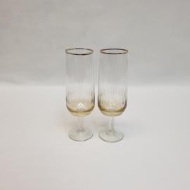 Пара бокалов 15 см, карамельное стекло, алмазная резка, 150 мл. Винтаж, СССР.