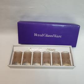Набор стопок Royal Class Ware 5 шт, стекло, напыление, позолота, 50 мл. Винтаж, СССР.