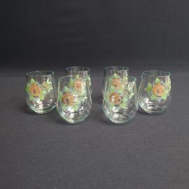 Набор из 6 стопок, зеленое стекло деколь  75 мл высота 6 см, винтаж СССР