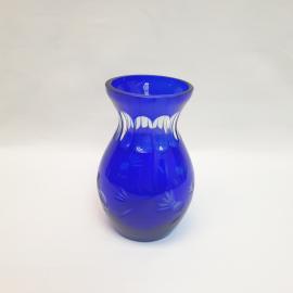 Ваза для цветов, хрусталь, кобальт, алмазная резка, есть скол, высота 15 см, 550 мл. Винтаж, СССР.