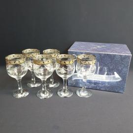 Набор бокалов 6 шт, Гусь Хрусталь, стекло, ручная резка, позолота, 300 мл. Винтаж, СССР.
