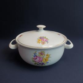 Супница на 3 литра "Мейсенский букет", фарфор, деколь, позолота, винтаж, Чехословакия.