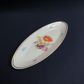 Селедочница "Мейсенский букет", Дулево, фарфор, деколь, позолота. Винтаж, СССР.