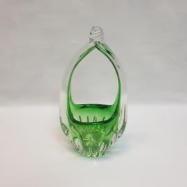 Корзинка изумрудная, гутная техника, Богемия, Чехословакия, винтаж.