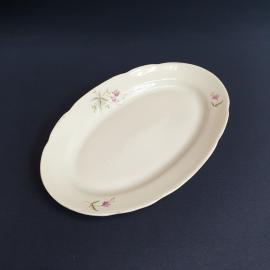 Блюдо овальное 26х17 см, фарфор, деколь, потертости позолоты. Винтаж, СССР.