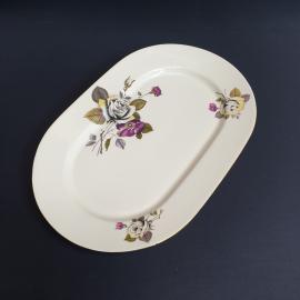 Блюдо овальное 34х22 см, фарфор, деколь, позолота, винтаж. Польша.