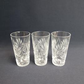 Набор стаканов 3 шт, хрусталь, ручная резка, 200 мл. Винтаж, СССР.