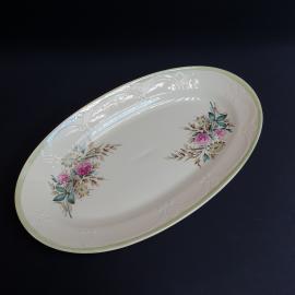 Блюдо овальное 36х21 см, Хайтинский, фарфор, деколь, перламутр. Винтаж, СССР.
