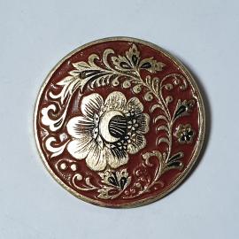 Значок СССР, Хохлома цветок на красной фоне, эмаль, металлический круглый, дизайн, советский, винтаж