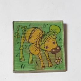 Значок СССР, Лиса и Заяц, Коровка. Детский дизайн, Металл, Эмаль. Оттенки Зеленого. Советский, винта
