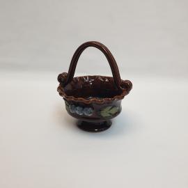 Ваза конфетница Корзинка, обливная керамика высота 14 см, винтаж СССР