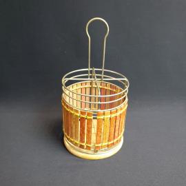 Подставка для столовых приборов, высота 25 см, металл, дерево - следы времени. Винтаж.