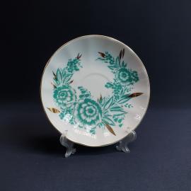 Блюдце ЛФЗ, фарфор деколь позолота 145 мм, винтаж СССР