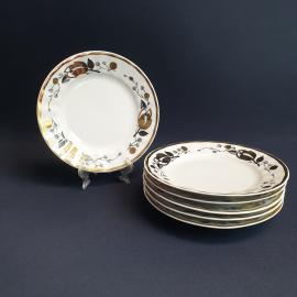 Набор Пиз 6 пирожковых тарелок Вербилки, фарфор деколь позолота 15 см, винтаж СССР