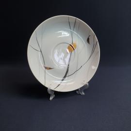 Блюдце гигант Золотой лист Дулево, фарфор позолота 165 мм, винтаж СССР