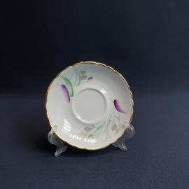 Блюдце кофейное Полонное, фарфор деколь роспись позолота 11 см, винтаж СССР