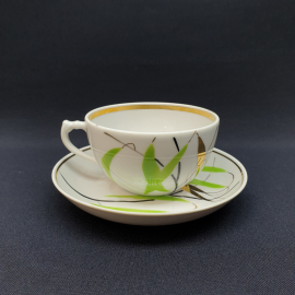 Винтажная чайная пара Ивушка, Дулево, фарфор, позолота, 200 мл, СССР.