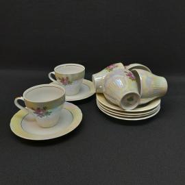 Набор кофейных пар 6 шт, фарфор, деколь, перламутр. Германия