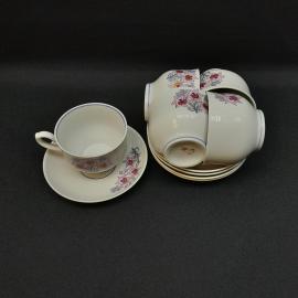 Набор чайных пар 5 шт, Минск, фарфор, деколь, 250 мл. Винтаж, СССР.