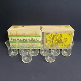 Не полный набор стопок  Восточные "Тверис" 8 шт, стекло, деколь, 90 мл. Винтаж, СССР.