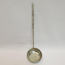 Половник с витой ручкой и растительным декором 24 см, мельхиор, 1960-1990 гг. Винтаж, СССР.