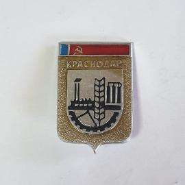 Значок СССР, Краснодар, колос и завод, шестерня, городская эмблема, металлический советский, винтажн