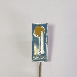 Значок СССР, ракета и Луна, "Космос", металлический, эмаль, коллекционный, советский, винтажный.