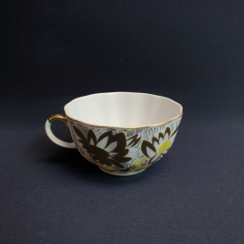 Чашка чайная, ЛФЗ, фарфор, крытье, деколь, позолота, 150 мл. Винтаж, СССР