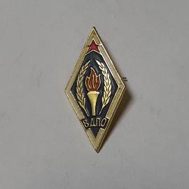 Значок СССР ВДПО, факел и лавровые ветви на щите, красная звезда сверху, советский, винтажный.