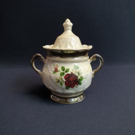 Сахарница, фарфор, деколь, перламутр, 500 мл. Винтаж, СССР.