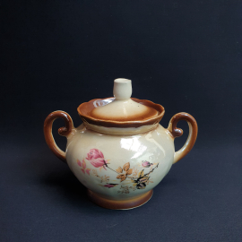 Сахарница, фарфор, крытье, деколь, 500 мл. Винтаж, СССР.