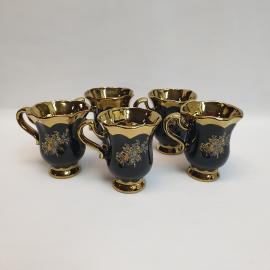 Набор из 5 чашек Феодосийский з-д майолики, керамика крытье позолота деколь 220 мл, винтаж СССР