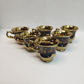 Набор из 6 чашек Феодосийский з-д майолики, керамика крытье позолота деколь 230 мл, винтаж СССР