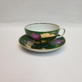 Чайная пара Золотой виноград Дулево, фарфор крытье роспись золочение 225 мл, винтаж СССР