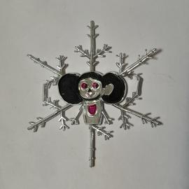 Ёлочная игрушка, снежинка, Чебурашка, редкая, винтажная, коллекционная, пластик