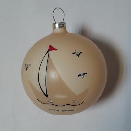 Ёлочная игрушка, Парусник, морской пейзаж, винтаж, коллекционный экземпляр