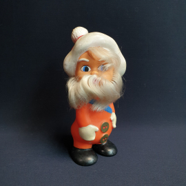 Резиновая игрушка Дед Мороз 19 см, роспись, следы времени. Винтаж, СССР.